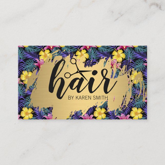 Haare / Gold gebürstet / Monstera Blätter Muster Visitenkarte (Vorderseite)