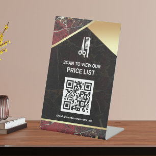 Haare Make-up Salon QR-Code-Preisliste roter Marmo Sockelschild