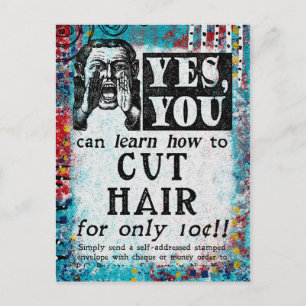 Haare schneiden - Lustige Vintage-Anzeige Postkarte