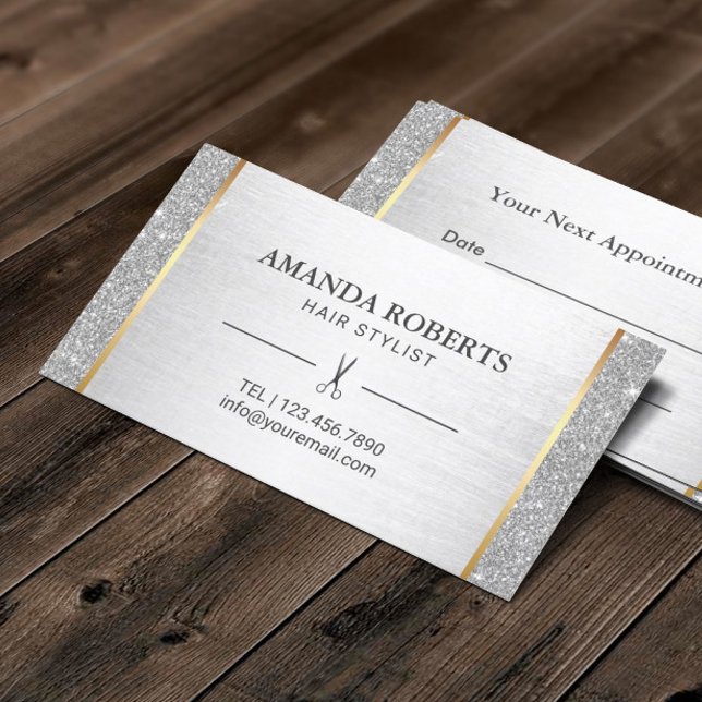 Haare Sterne Silberner Glitzer Salon Ernennung Terminkarte (Von Creator hochgeladen)