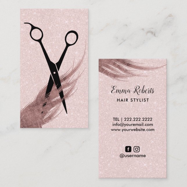 Haare Stilftige Haare und Schere Elegantes Rosa Visitenkarte (Vorne/Hinten)