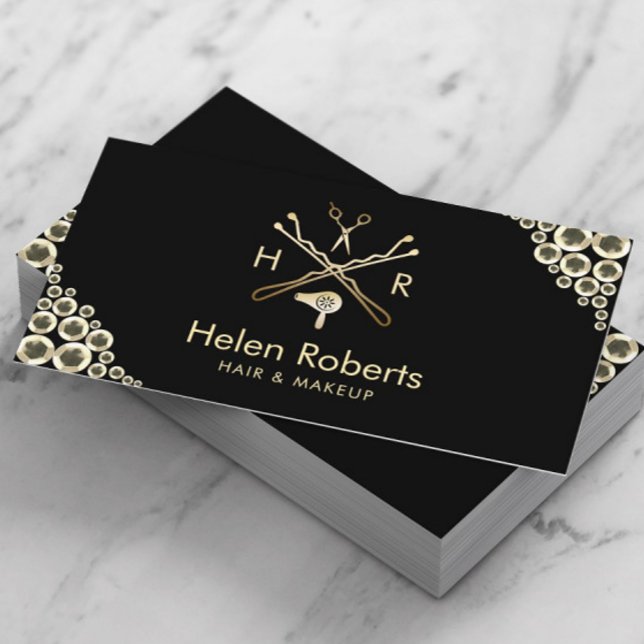 Haare Stylist Beauty Salon Logo Modern Gold Sequen Visitenkarte (Von Creator hochgeladen)
