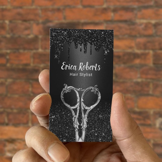Haare Stylist Black Galaxy Glitzer Tropfen Salon Visitenkarte (Von Creator hochgeladen)