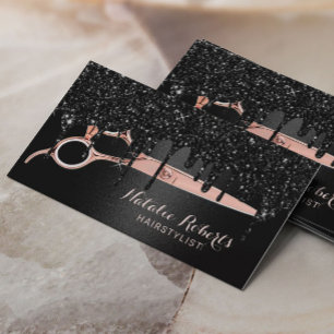 Haare Stylist Black Glitzer Tropfen Rose Goldener  Visitenkarte