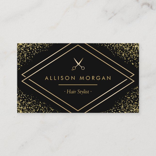 Haare Stylist Gold Glitzer Confetti Scissi Logo Visitenkarte (Vorderseite)