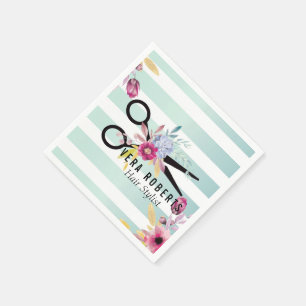 Haare Stylist Gold Schere Blütenstreifen Serviette