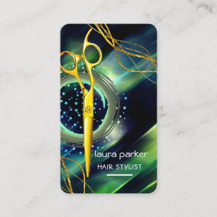 Haare Stylist Gold Schere Grüner Salon Wellness-Ce Visitenkarte