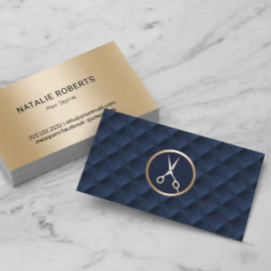 Haare Stylist Gold Scissor Navy Blue Quilts Salon Visitenkarte