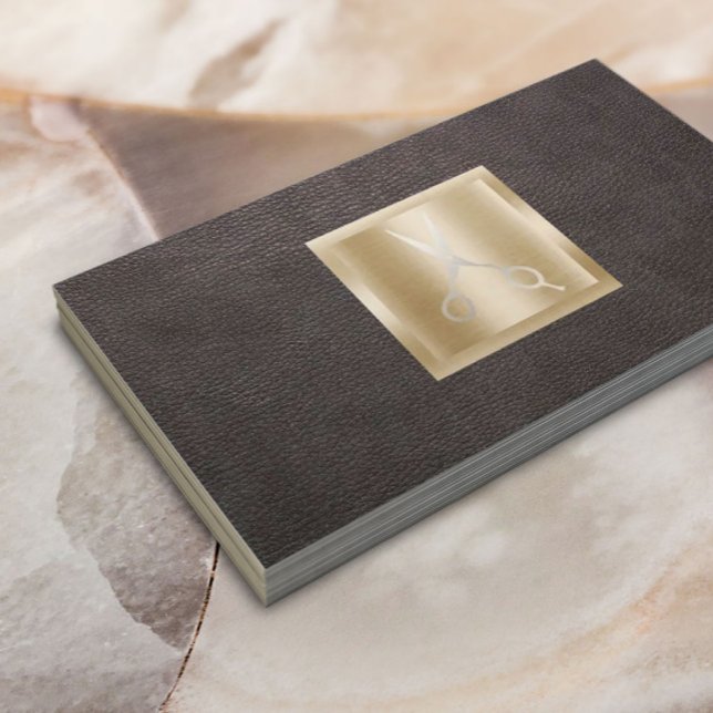 Haare Stylist Gold Scissy Logo Klasse Leder Visitenkarte (Von Creator hochgeladen)