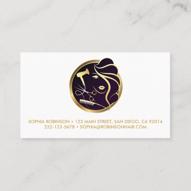 Haare Stylist Gold Script Scheren Comb Dryer Visitenkarte (Rückseite)