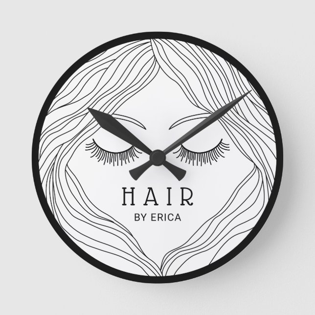 Haare Stylist Hand Drawn Beauty Girl Salon Runde Wanduhr (Vorderseite)
