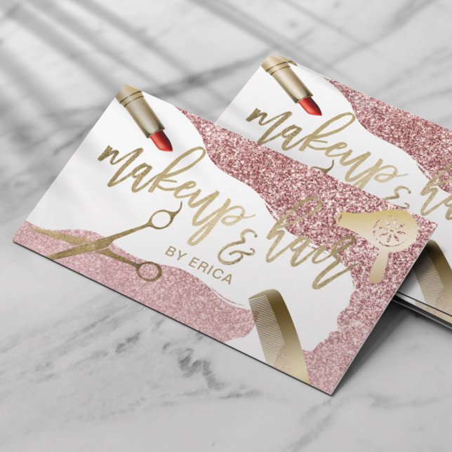 Haare Stylist Makeup Artist Rose Gold Typografie Visitenkarte (Von Creator hochgeladen)