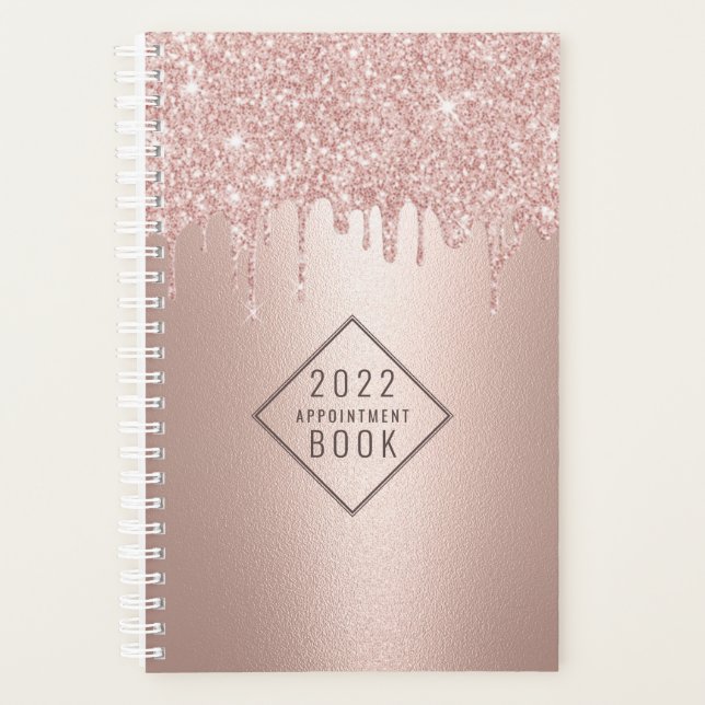 Haare Stylist Rose Gold Glitzer Tropfen Ernennung Planer (Vorderseite)