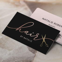 Haare Stylist Rose Gold Kalligrafie Schönheitssalo Visitenkarte
