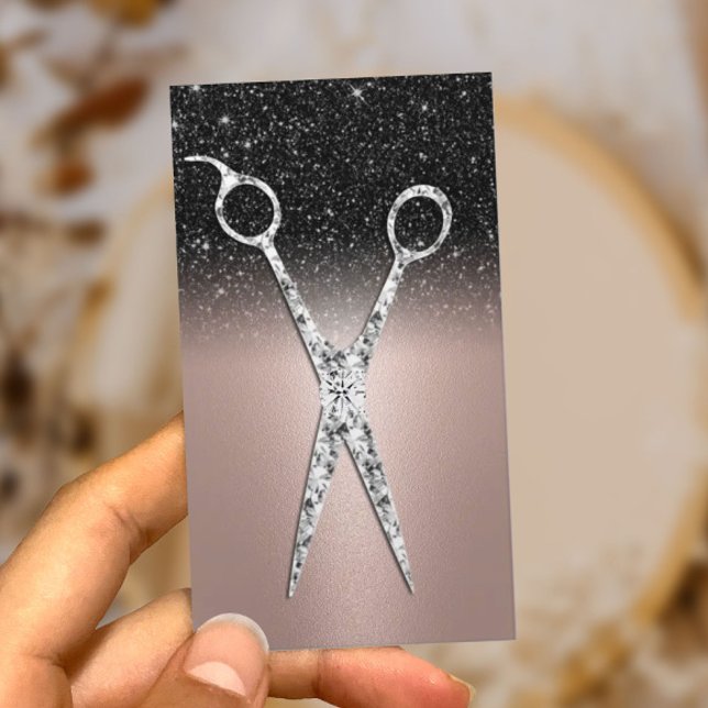 Haare Stylist Rose Gold Schwarzer Glitzer Schönhei Visitenkarte (Von Creator hochgeladen)
