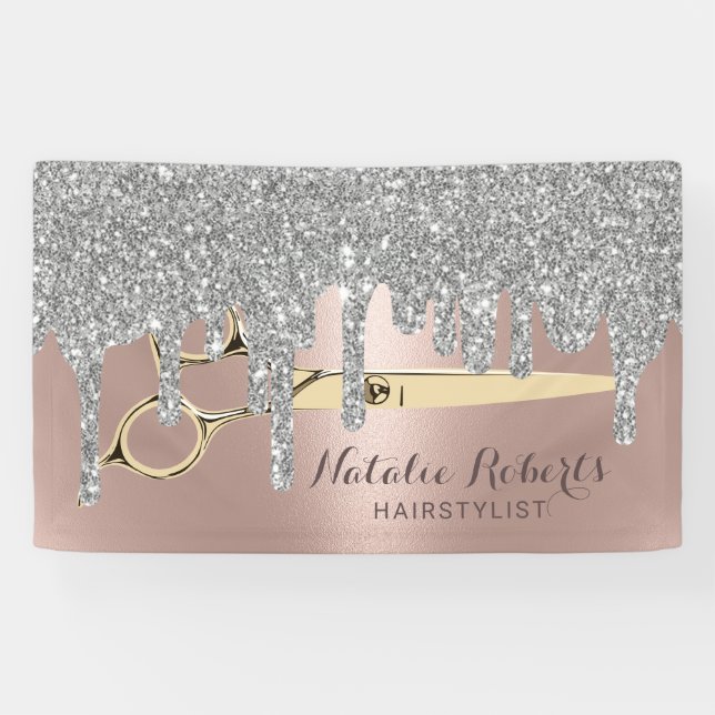 Haare Stylist Rose Gold Silberne Tropfen Schönheit Banner (Horizontal)