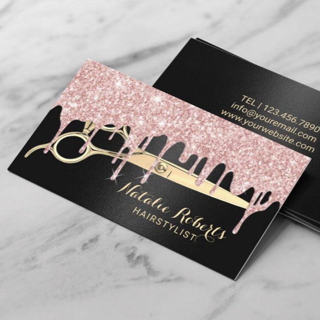 Haare Stylist Rose Gold Tropfen Schwarzer Schönhei Visitenkarte (Von Creator hochgeladen)