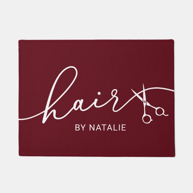 Haare Stylist Schere Script Schönheitssalon Rot Fußmatte (Vorderseite)