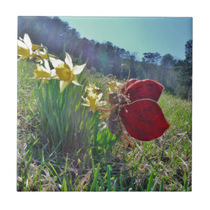 Haare und gelbe Blumen Fliese
