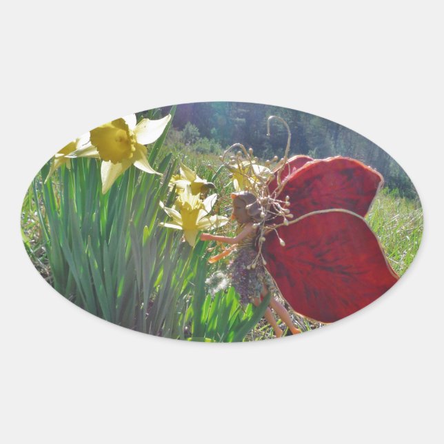 Haare und gelbe Blumen Ovaler Aufkleber (Vorderseite)