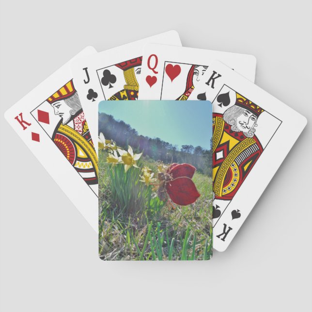 Haare und gelbe Blumen Spielkarten (Rückseite)
