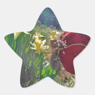 Haare und gelbe Blumen Stern-Aufkleber