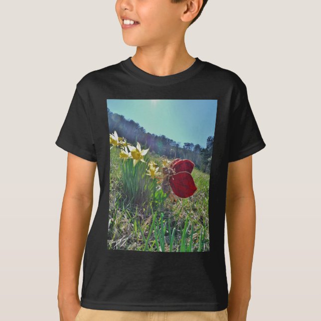 Haare und gelbe Blumen T-Shirt (Vorderseite)