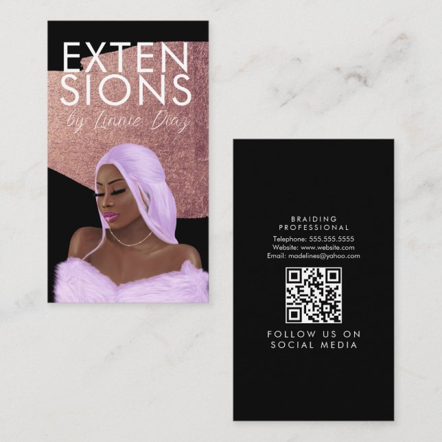 Haare Wig Erweiterungen Braid Salon Script Pink Go Visitenkarte (Vorne/Hinten)