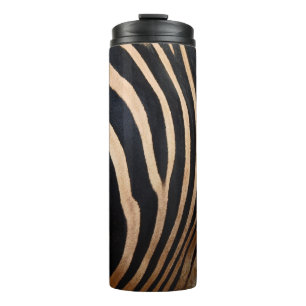 Haarhaut aus Zebraskin, Tier, Hintergrund, schwarz Thermosbecher