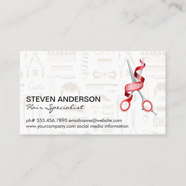 Haarkletterschere | Barber Muster | Metall Visitenkarte (Vorderseite)