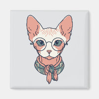 Haarlose Sphynx-Katze mit Brille