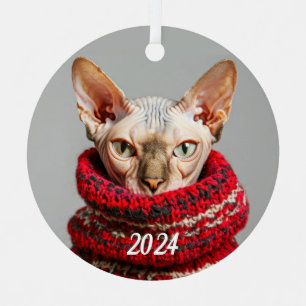 Haarlose Sphynxkatze im Pullover Ornament Aus Metall
