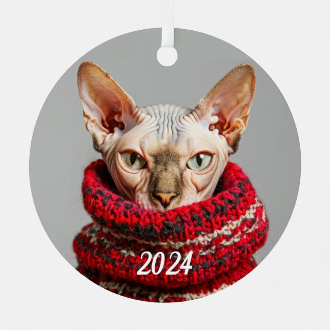 Haarlose Sphynxkatze im Pullover Ornament Aus Metall (Vorderseite)