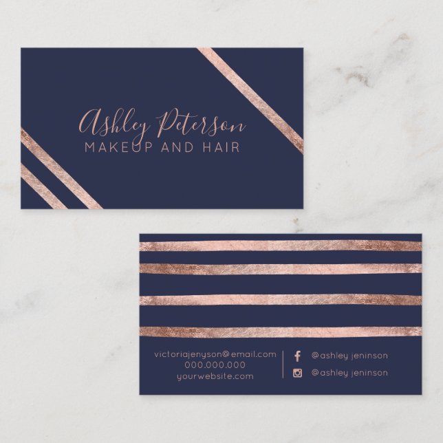 Haarmake-uptypographie der Rosengoldblauen Visitenkarte (Vorne/Hinten)