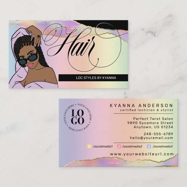 Haarsalon, Brader Stylist, Loctician Glam Pastel B Visitenkarte (Vorne/Hinten)