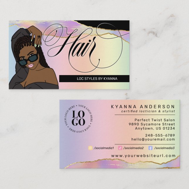 Haarsalon, Brader Stylist, Loctician Rainbow Glam  Visitenkarte (Vorne/Hinten)