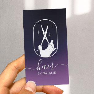 Haarstiftschere-Handlogo Tief Lila Salon Visitenkarte