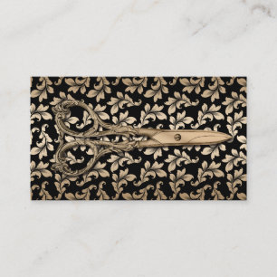 Haarstühle Antique Schere Schwarz & Gold Damask Visitenkarte