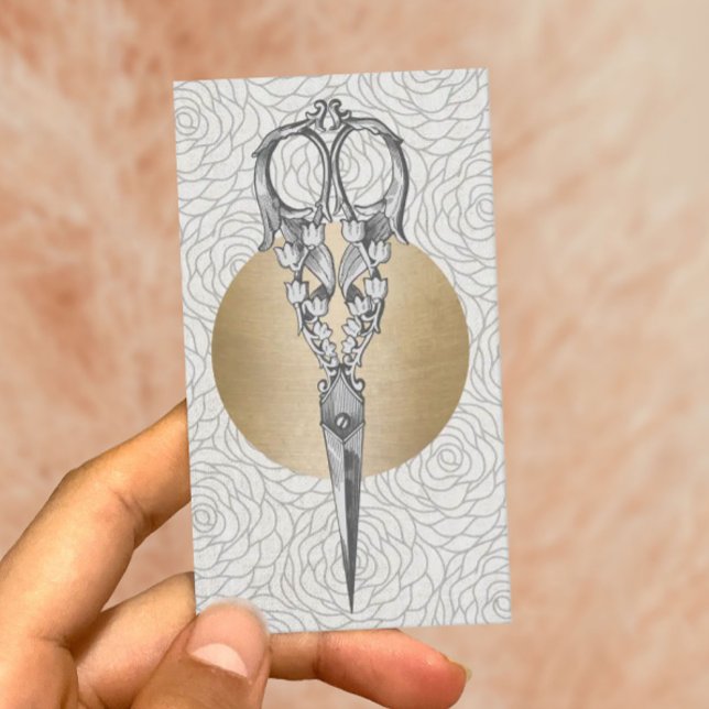 Haarstühle Antiquitätenschere Vintage Blume Visitenkarte (Von Creator hochgeladen)