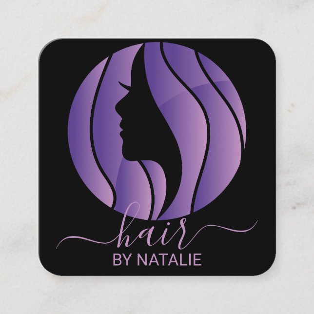 Haarstühle mit Logo Lila Ombre Salon Quadratische Visitenkarte (Vorderseite)
