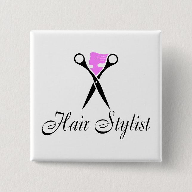 Haarstühle (Rosa/Schere) Button (Vorderseite)