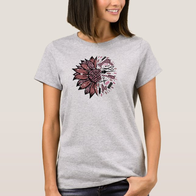 Haarstühle und Sonnenblumen aus rosa Leopard T-Shirt (Vorderseite)