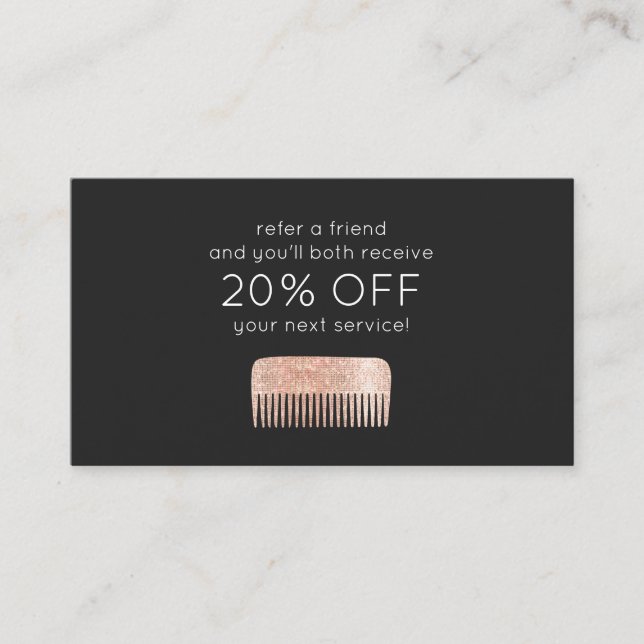 Haarstylist Rose Gold Sequel Comb Kundenloytion Empfehlungskarte (Vorderseite)