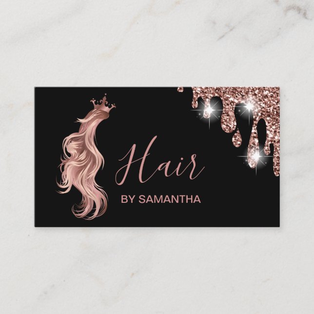 Haarstylist Rose gold typografische Haarverlängeru Visitenkarte (Vorderseite)