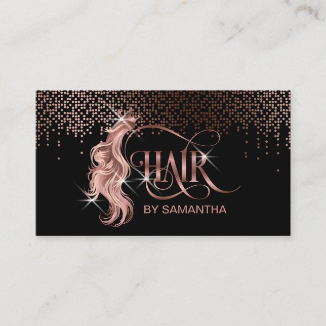 Haarstylist Rose gold typografische Haarverlängeru Visitenkarte (Vorderseite)