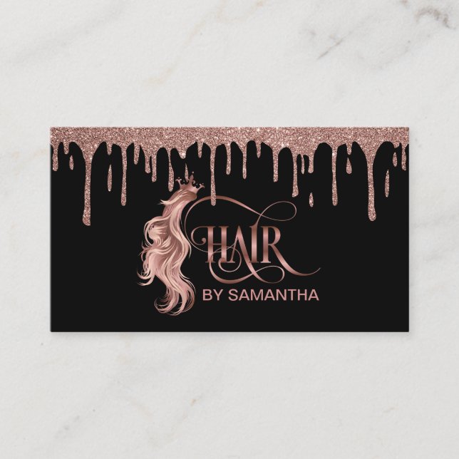 Haarstylist Rose Goldtypografie Haarverlängerung Visitenkarte (Vorderseite)