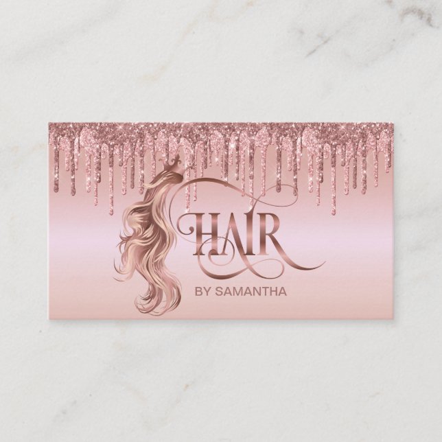 Haarstylist Rose Goldtypografie Haarverlängerung Visitenkarte (Vorderseite)