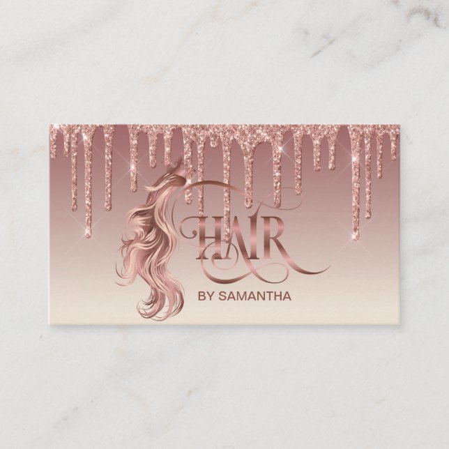 Haarstylist Rose Goldtypografie Haarverlängerung Visitenkarte (Vorderseite)