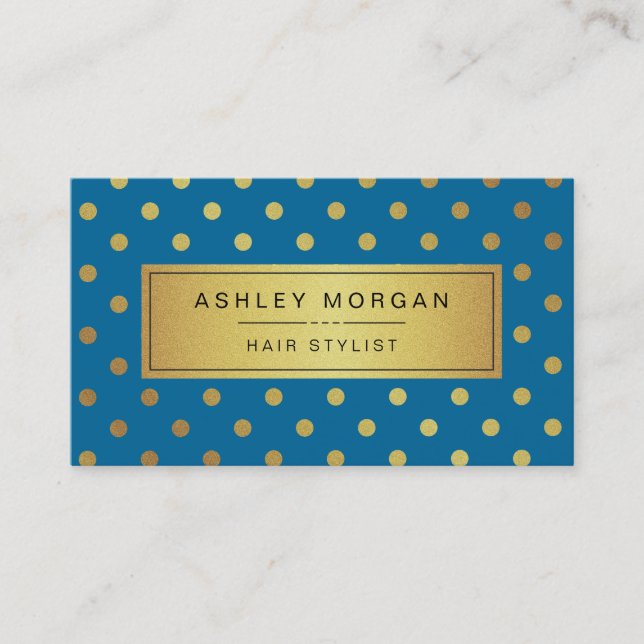 Haarstylist - Royal Blue Gold Dots Visitenkarte (Vorderseite)