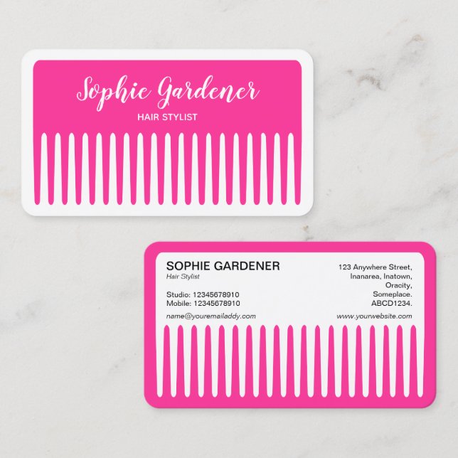 Haarstylistin - Comb - #FF3399 (Hot Pink) Visitenkarte (Vorne/Hinten)